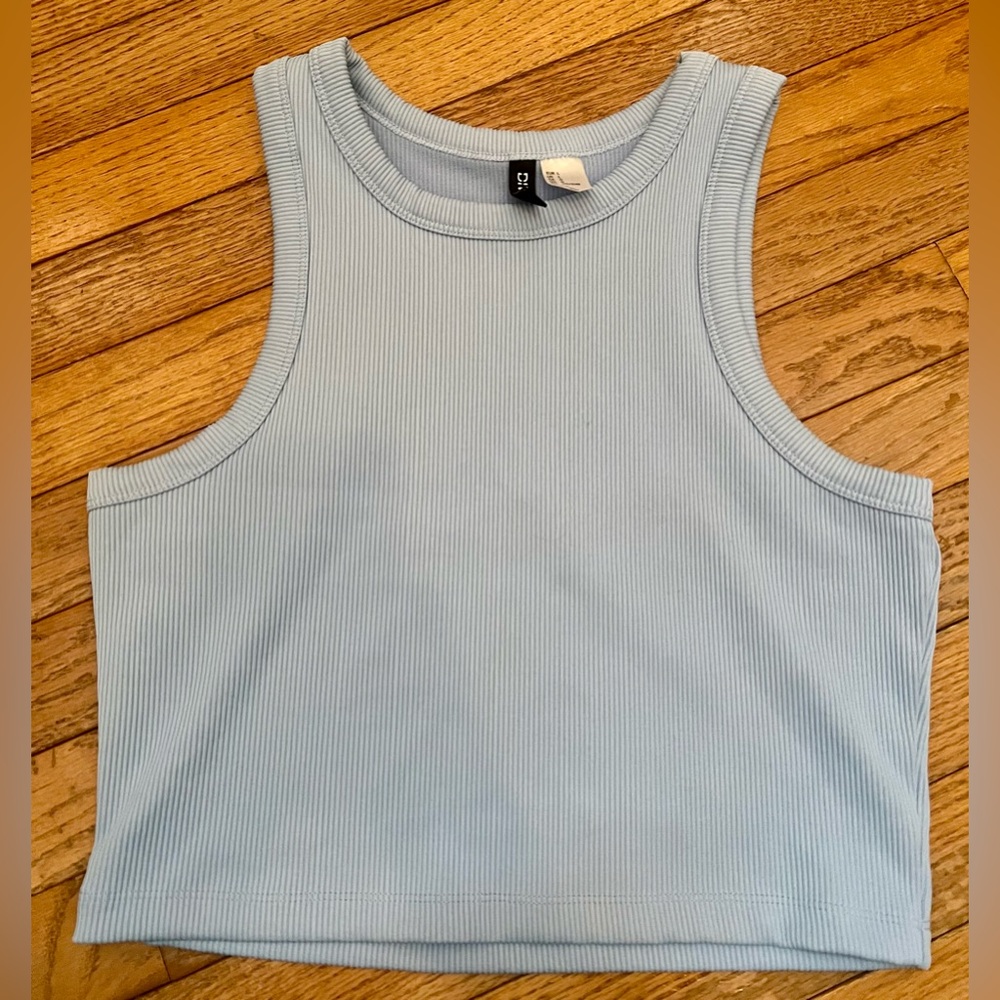 H&M Divided Light Blue Ribbed Crop Top L Large